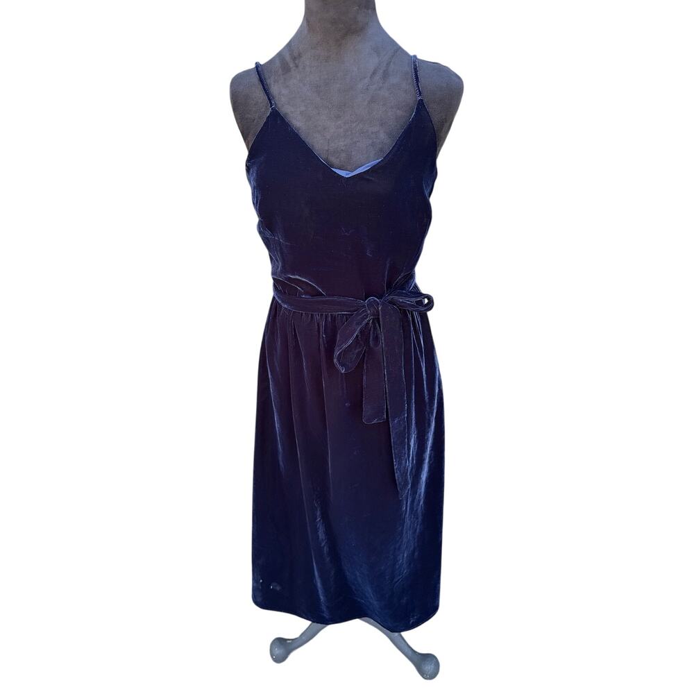 Frank And Oak Navy Blue V-Neck Tie Waist Midi Slip Dress Size Small Nwt $129